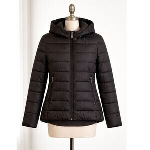 Le Primedonne di Eva Black Quilted Puffer Jacket Hooded Size Small Italy